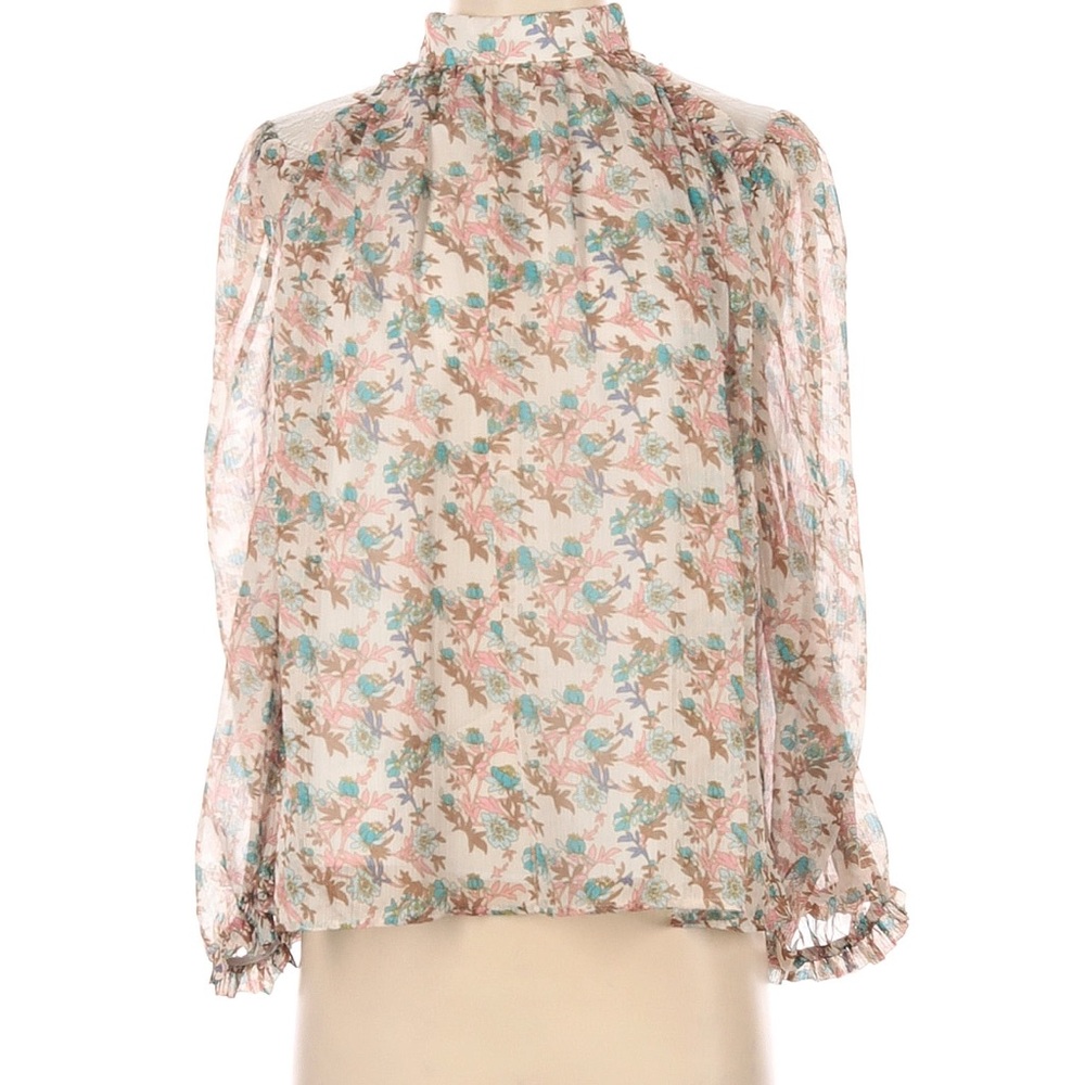 Elliatt Cream Pink Floral Blouse with Puff Sleeves and Mandarin Collar